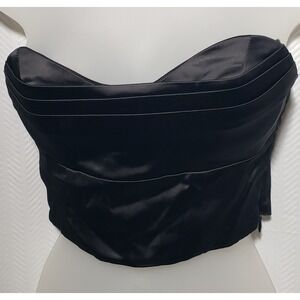 Show Po Solena Women's Dressy Tailored Bandeau Top w/ Zipper Size 0 Black Satin